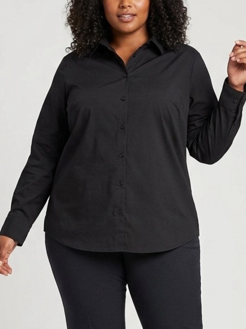 Time and Tru Black Long-Sleeve Button Front Blouse